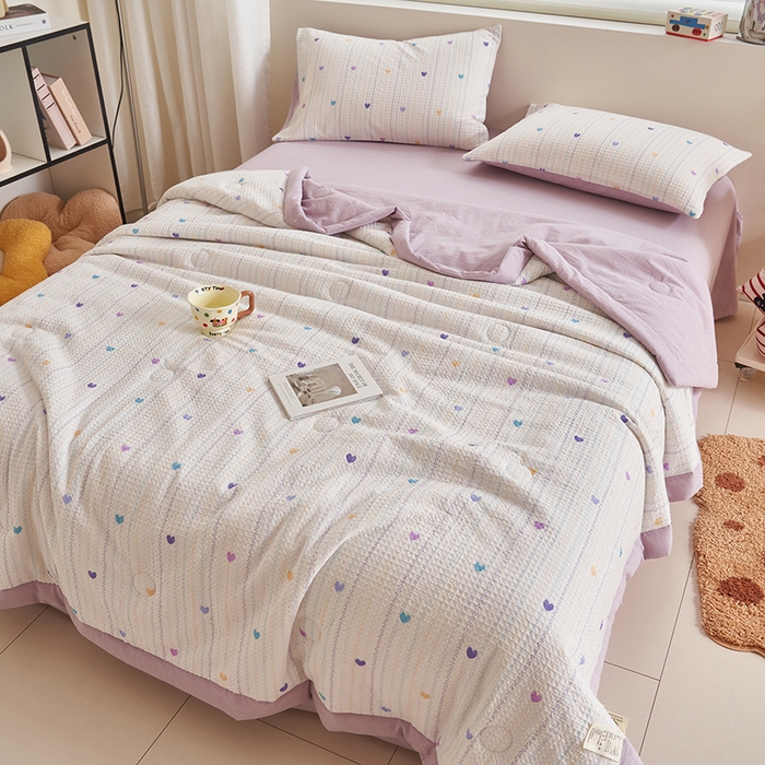 91家纺网 家纺一手货源 找家纺 简如 2026新款里外全棉华夫格夏凉被四件套 伊柠