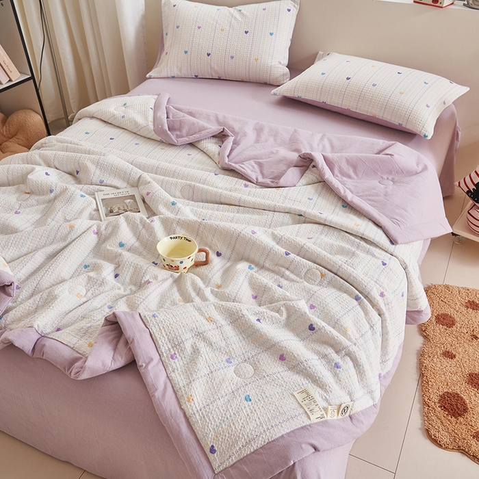 91家纺网 家纺一手货源 找家纺 简如 2026新款里外全棉华夫格夏凉被四件套 伊柠