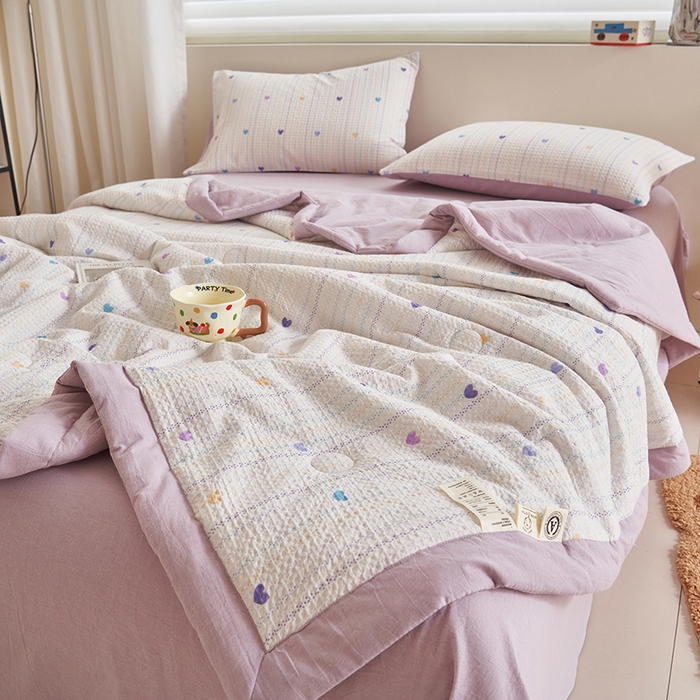 91家纺网 家纺一手货源 找家纺 简如 2026新款里外全棉华夫格夏凉被四件套 伊柠