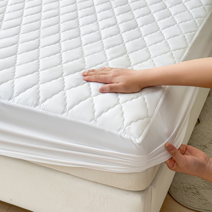 91家纺网 家纺一手货源 找家纺 慕克斯家纺 2026新款亲肤棉磨毛防水菱形格床笠 菱形格白色