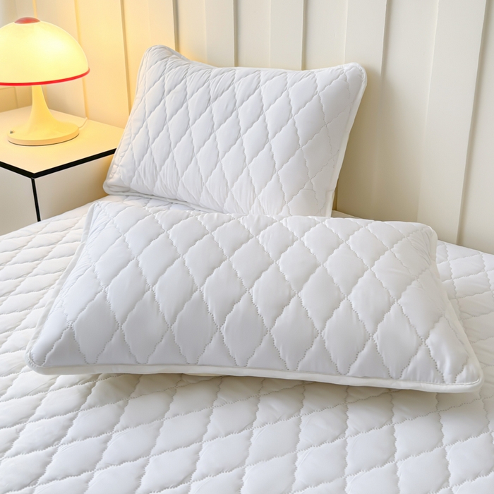 91家纺网 家纺一手货源 找家纺 慕克斯家纺 2026新款亲肤棉磨毛防水菱形格床笠 菱形格白色