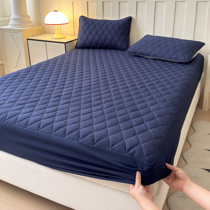 慕克斯家纺 2026新款亲肤棉磨毛防水菱形格床笠 菱形格藏青