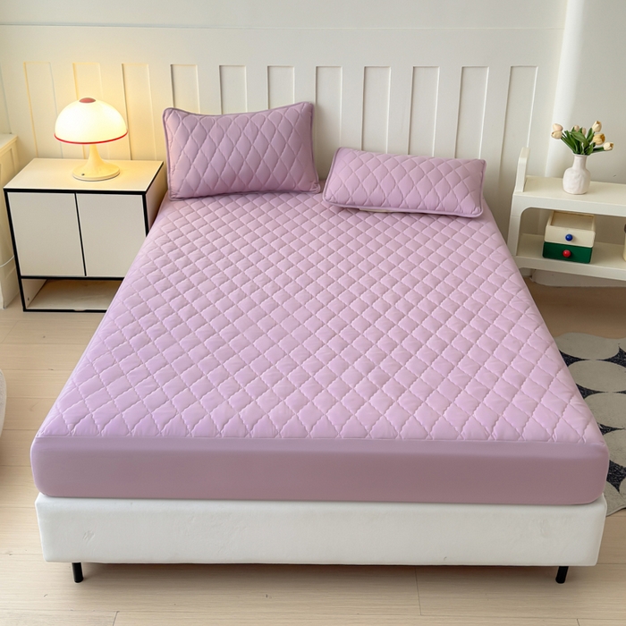 91家纺网 家纺一手货源 找家纺 慕克斯家纺 2026新款亲肤棉磨毛防水菱形格床笠 菱形格豆沙