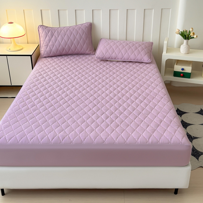 91家纺网 家纺一手货源 找家纺 慕克斯家纺 2026新款亲肤棉磨毛防水菱形格床笠 菱形格豆沙