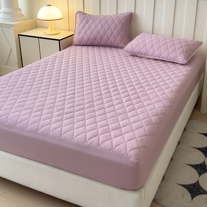 91家纺网 家纺一手货源 找家纺 慕克斯家纺 2026新款亲肤棉磨毛防水菱形格床笠 菱形格豆沙