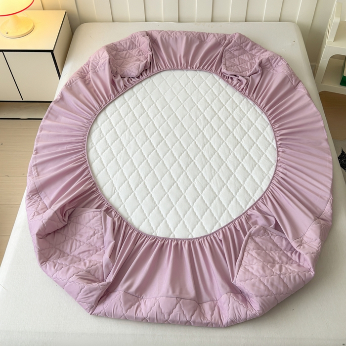 91家纺网 家纺一手货源 找家纺 慕克斯家纺 2026新款亲肤棉磨毛防水菱形格床笠 菱形格豆沙