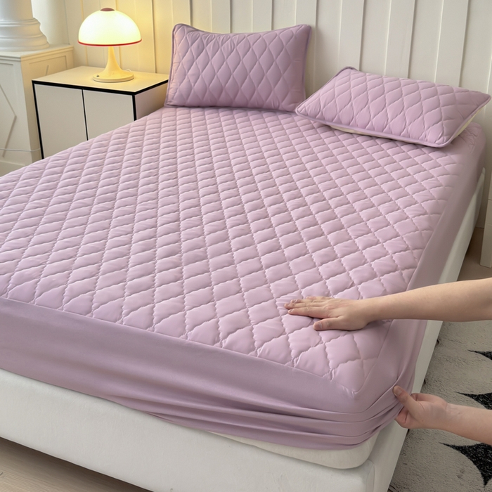 91家纺网 家纺一手货源 找家纺 慕克斯家纺 2026新款亲肤棉磨毛防水菱形格床笠 菱形格豆沙