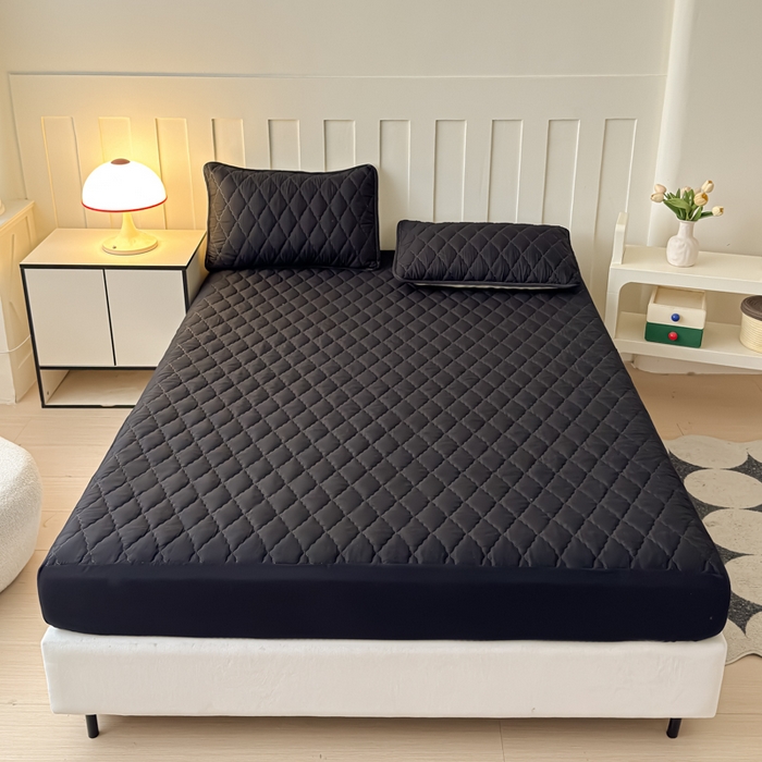 91家纺网 家纺一手货源 找家纺 慕克斯家纺 2026新款亲肤棉磨毛防水菱形格床笠 菱形格黑色