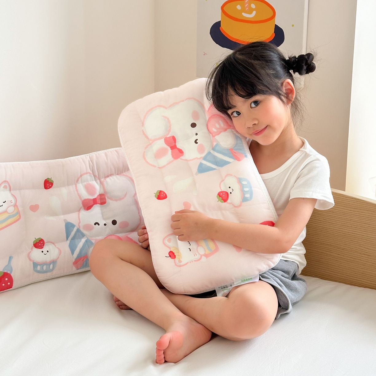 91家纺网 家纺一手货源 找家纺 嗨生活 2026新款冰豆豆枕芯大版卡通儿童枕芯幼儿园枕芯枕头枕芯 萌小兔