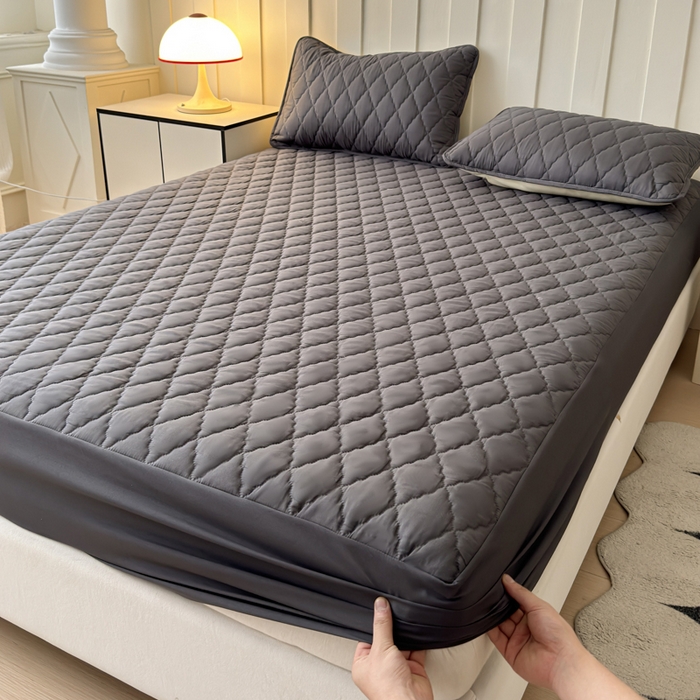 慕克斯家纺 2026新款亲肤棉磨毛防水菱形格床笠 菱形格深灰