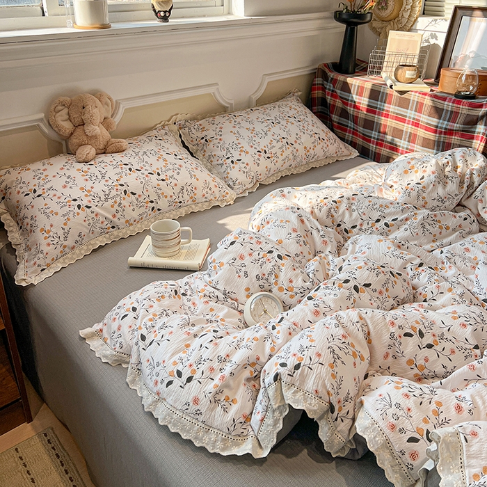 91家纺网 家纺一手货源 找家纺 繁花家居 2026镂空花边系列夏被夏凉被空调被高克重木棉泡芙棉软糯亲肤四件套学生三件套 咖香暖眠