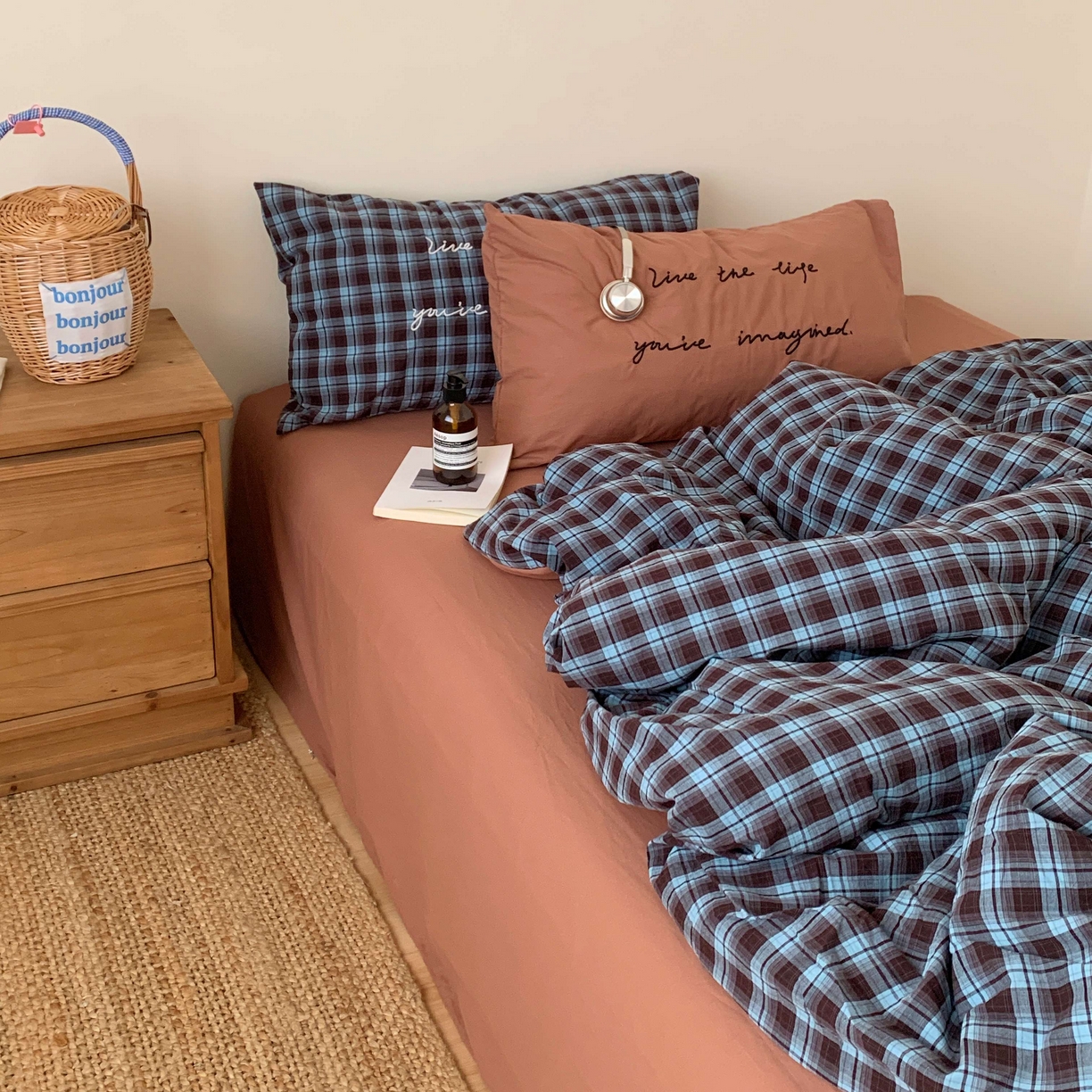 91家纺网 家纺一手货源 找家纺 桃喜 2026春夏全棉新品色织水洗棉条纹博主ins风四件套学生三件套（会员-5） 蓝调可可