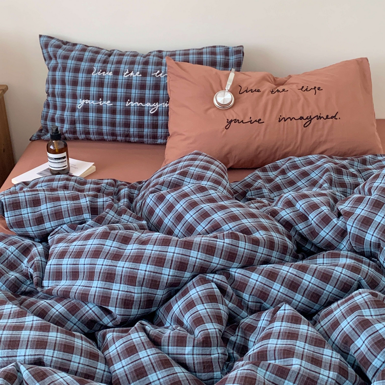 91家纺网 家纺一手货源 找家纺 桃喜 2026春夏全棉新品色织水洗棉条纹博主ins风四件套学生三件套（会员-5） 蓝调可可