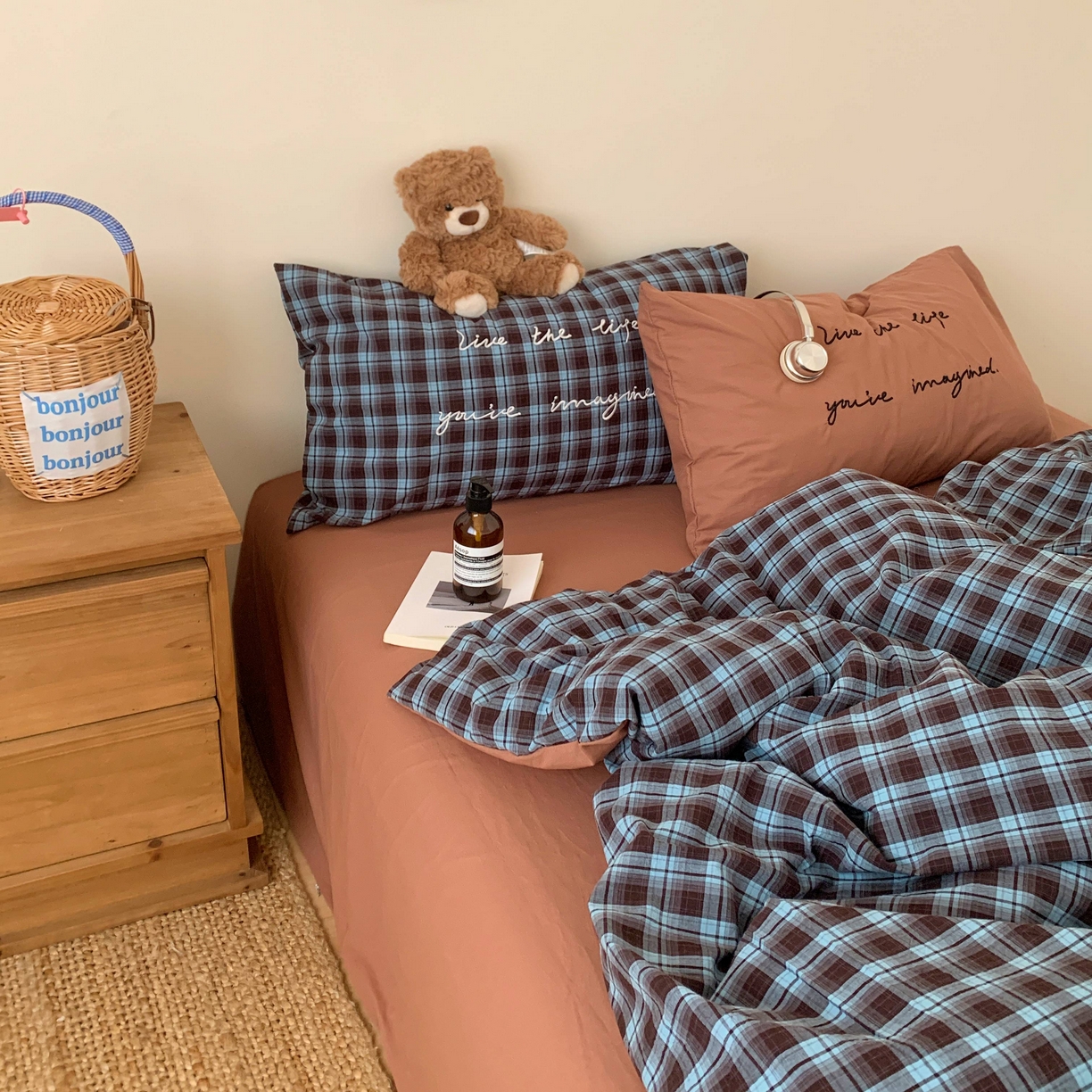 91家纺网 家纺一手货源 找家纺 桃喜 2026春夏全棉新品色织水洗棉条纹博主ins风四件套学生三件套（会员-5） 蓝调可可