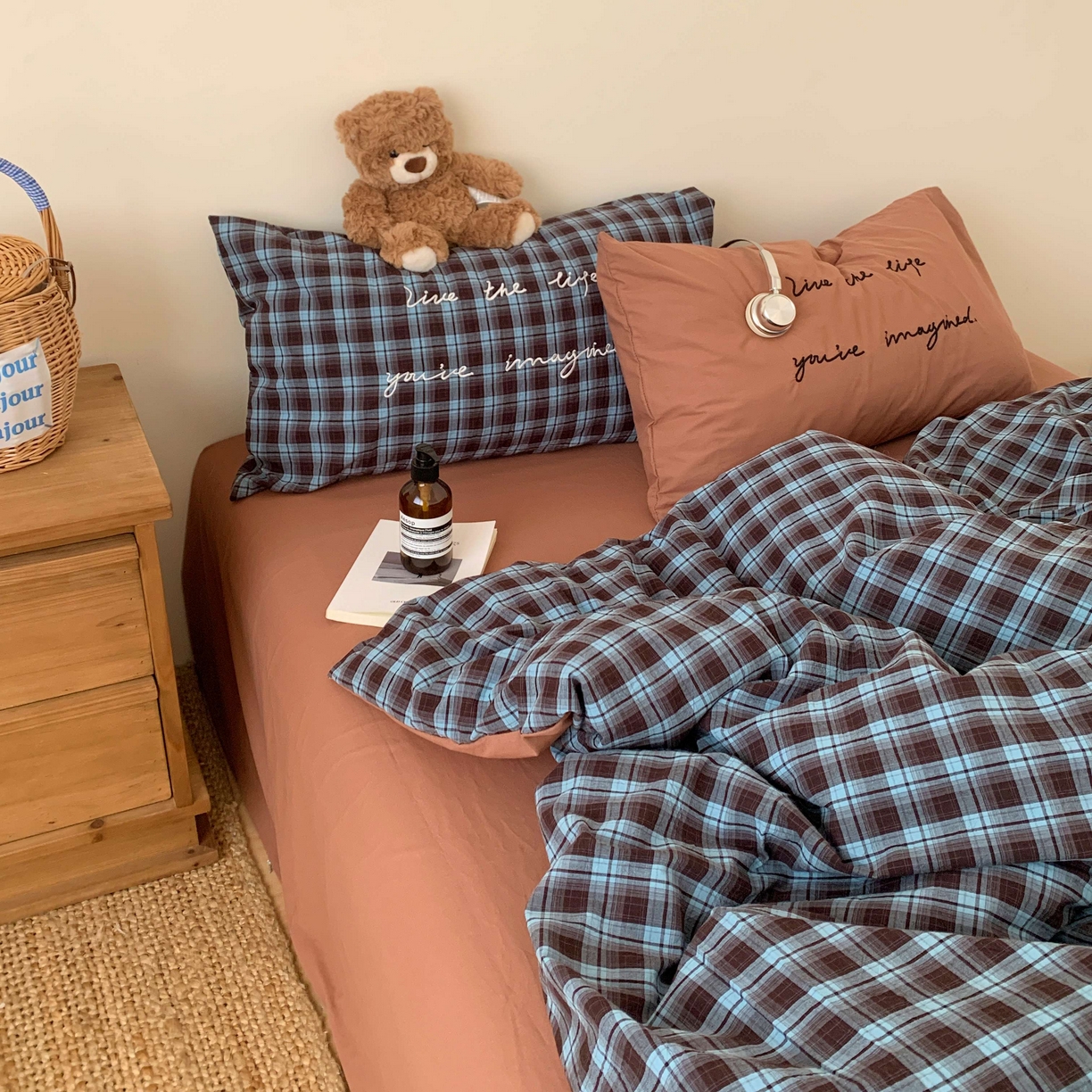 91家纺网 家纺一手货源 找家纺 桃喜 2026春夏全棉新品色织水洗棉条纹博主ins风四件套学生三件套（会员-5） 蓝调可可