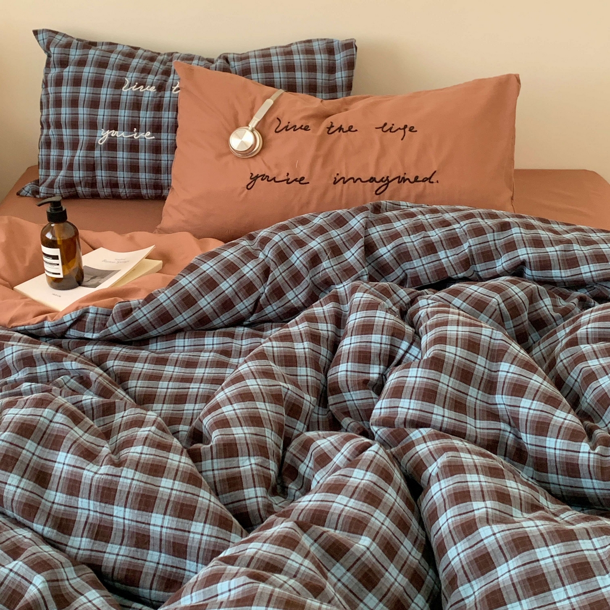 91家纺网 家纺一手货源 找家纺 桃喜 2026春夏全棉新品色织水洗棉条纹博主ins风四件套学生三件套（会员-5） 蓝调可可