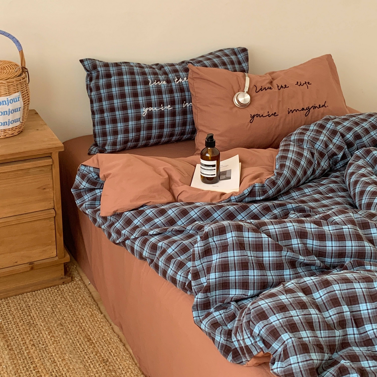 91家纺网 家纺一手货源 找家纺 桃喜 2026春夏全棉新品色织水洗棉条纹博主ins风四件套学生三件套（会员-5） 蓝调可可