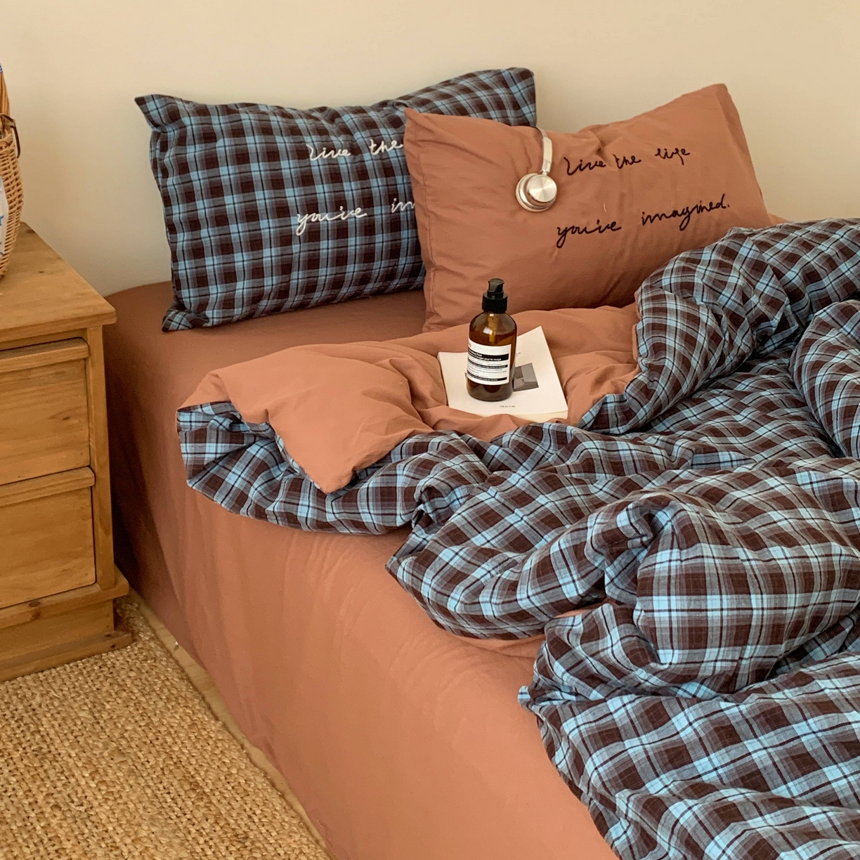 91家纺网 家纺一手货源 找家纺 桃喜 2026春夏全棉新品色织水洗棉条纹博主ins风四件套学生三件套（会员-5） 蓝调可可