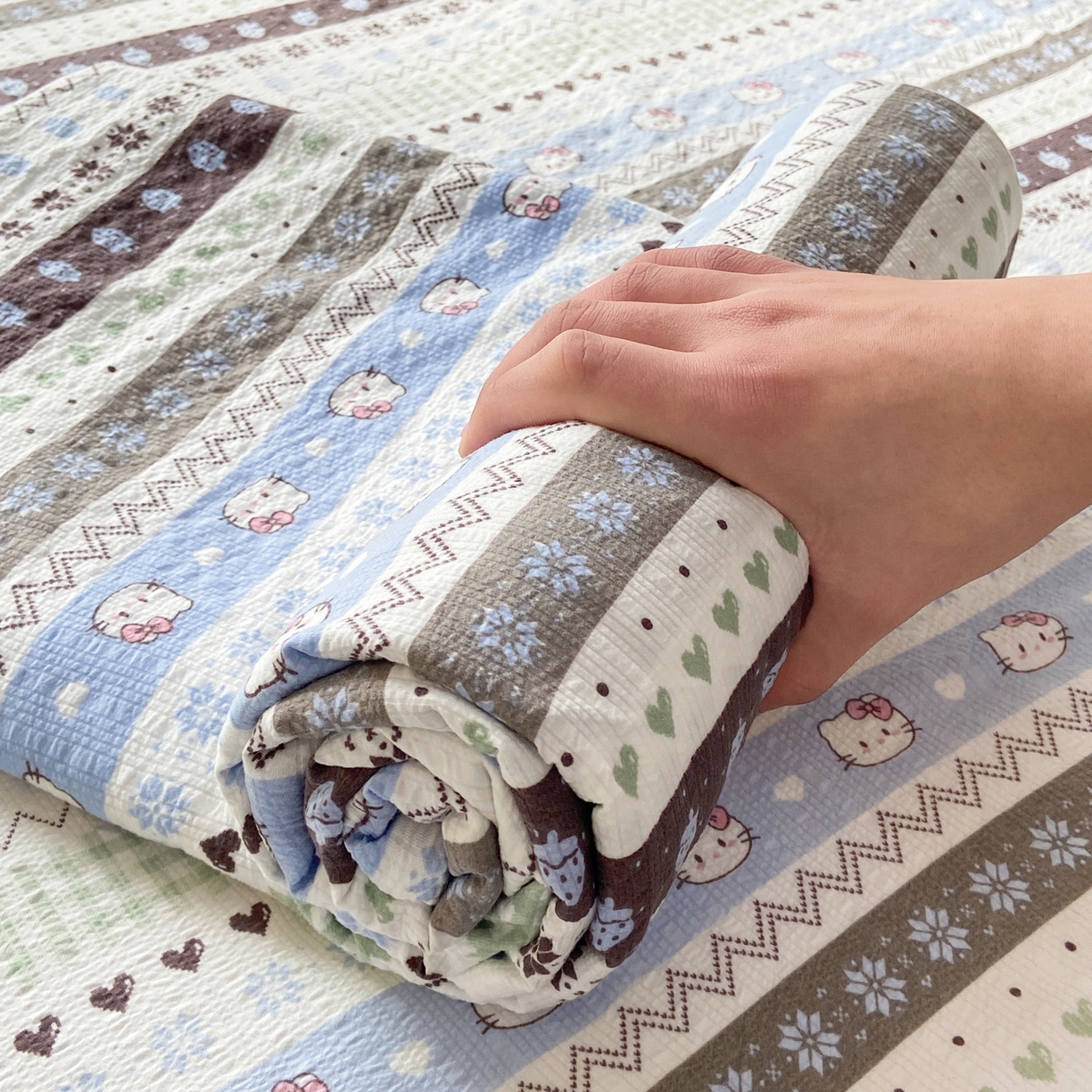 91家纺网 家纺一手货源 找家纺 赛琳 2026新款泡芙纱床单系列单床单床单单件（有买家秀） 猫咪集蓝