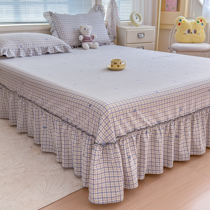 91家纺网 家纺一手货源 找家纺 爱多多家居 2026春夏新花边款水洗古棉单床裙 单床单 床裙-星野格子