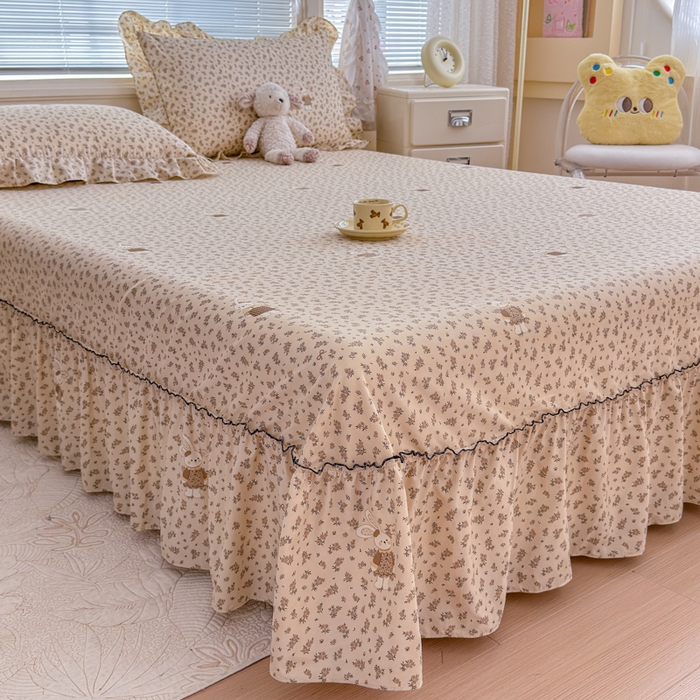 爱多多家居 2026春夏新花边款水洗古棉单床裙 单床单 床裙-碎花小兔