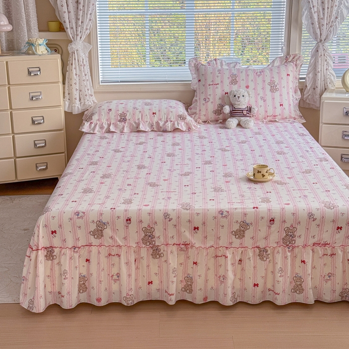 91家纺网 家纺一手货源 找家纺 爱多多家居 2026春夏新花边款水洗古棉单床裙 单床单 床裙-晚安熊