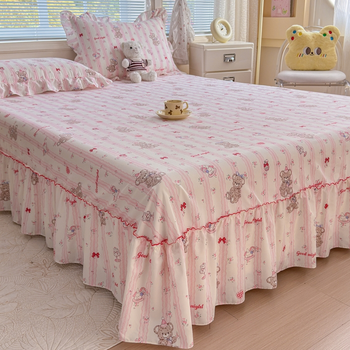 爱多多家居 2026春夏新花边款水洗古棉单床裙 单床单 床裙-晚安熊