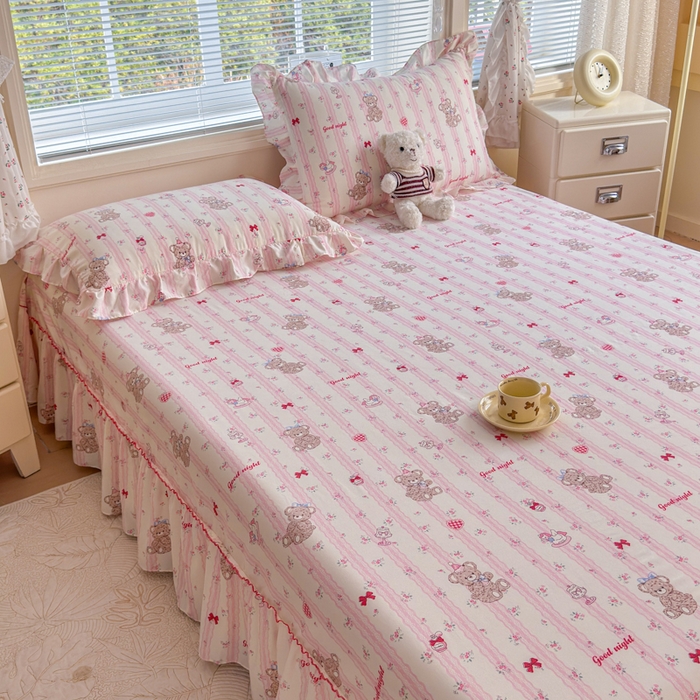 91家纺网 家纺一手货源 找家纺 爱多多家居 2026春夏新花边款水洗古棉单床裙 单床单 床裙-晚安熊