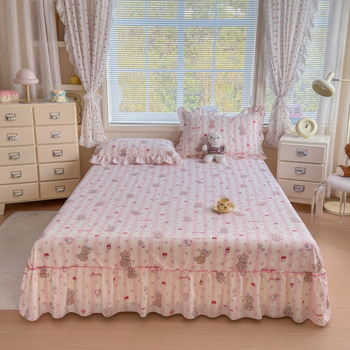 91家纺网 家纺一手货源 找家纺 爱多多家居 2026春夏新花边款水洗古棉单床裙 单床单 床裙-晚安熊