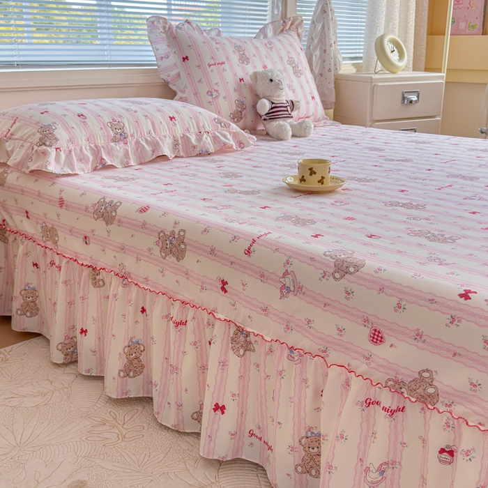 91家纺网 家纺一手货源 找家纺 爱多多家居 2026春夏新花边款水洗古棉单床裙 单床单 床裙-晚安熊