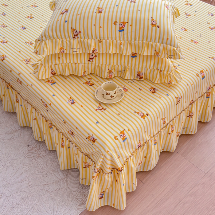 91家纺网 家纺一手货源 找家纺 爱多多家居 2026春夏新花边款水洗古棉单床裙 单床单 床裙-星星人