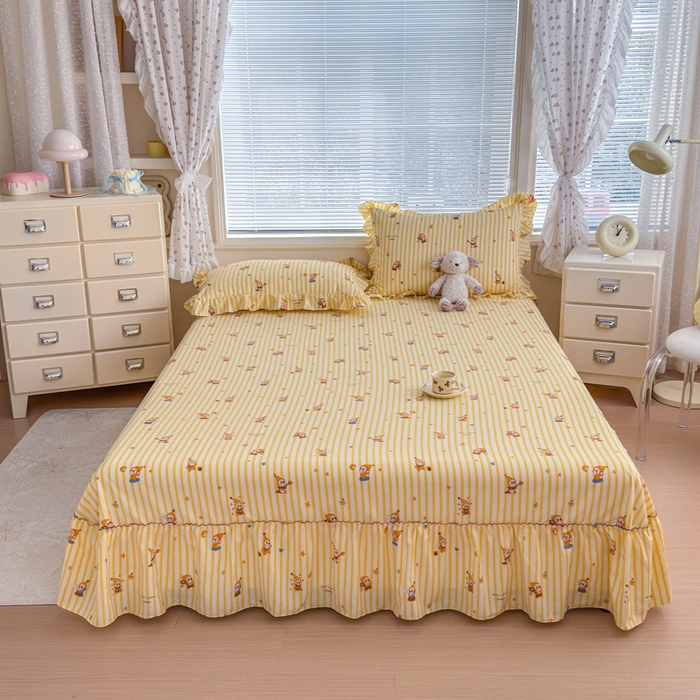 91家纺网 家纺一手货源 找家纺 爱多多家居 2026春夏新花边款水洗古棉单床裙 单床单 床裙-星星人