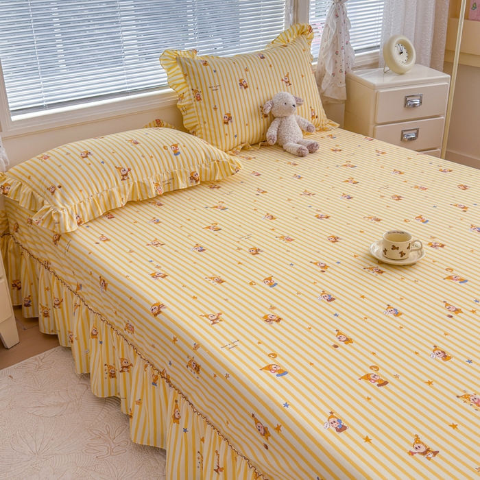 91家纺网 家纺一手货源 找家纺 爱多多家居 2026春夏新花边款水洗古棉单床裙 单床单 床裙-星星人