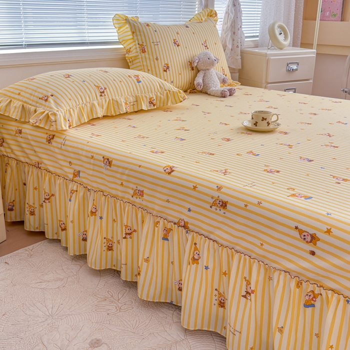 91家纺网 家纺一手货源 找家纺 爱多多家居 2026春夏新花边款水洗古棉单床裙 单床单 床裙-星星人