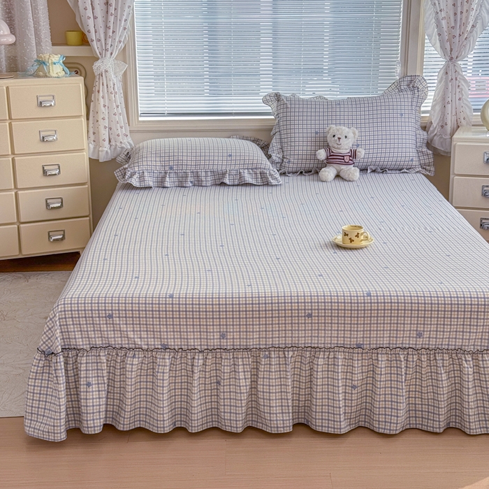 91家纺网 家纺一手货源 找家纺 爱多多家居 2026春夏新花边款水洗古棉单床裙 单床单 床裙-星野格子