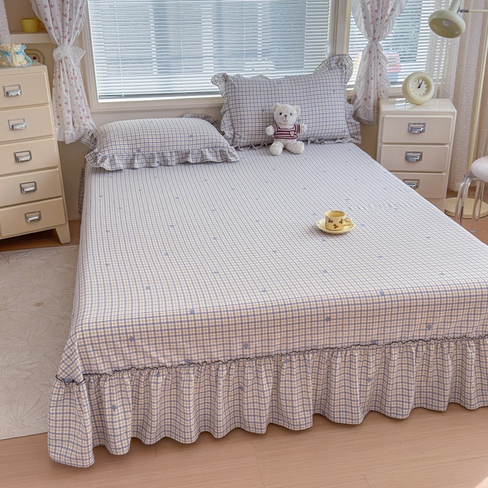 91家纺网 家纺一手货源 找家纺 爱多多家居 2026春夏新花边款水洗古棉单床裙 单床单 床裙-星野格子