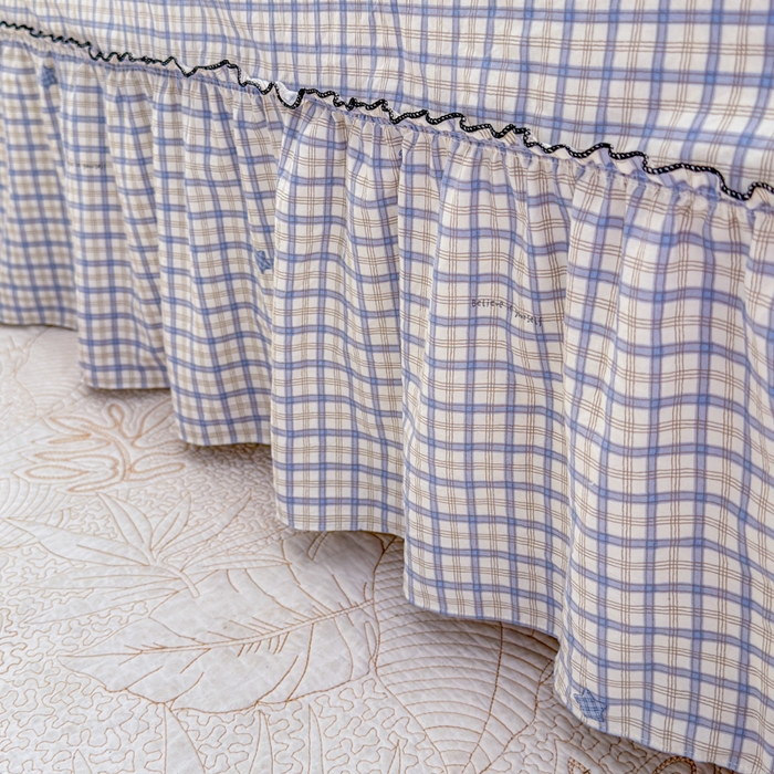 91家纺网 家纺一手货源 找家纺 爱多多家居 2026春夏新花边款水洗古棉单床裙 单床单 床裙-星野格子