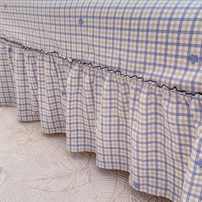 91家纺网 家纺一手货源 找家纺 爱多多家居 2026春夏新花边款水洗古棉单床裙 单床单 床裙-星野格子