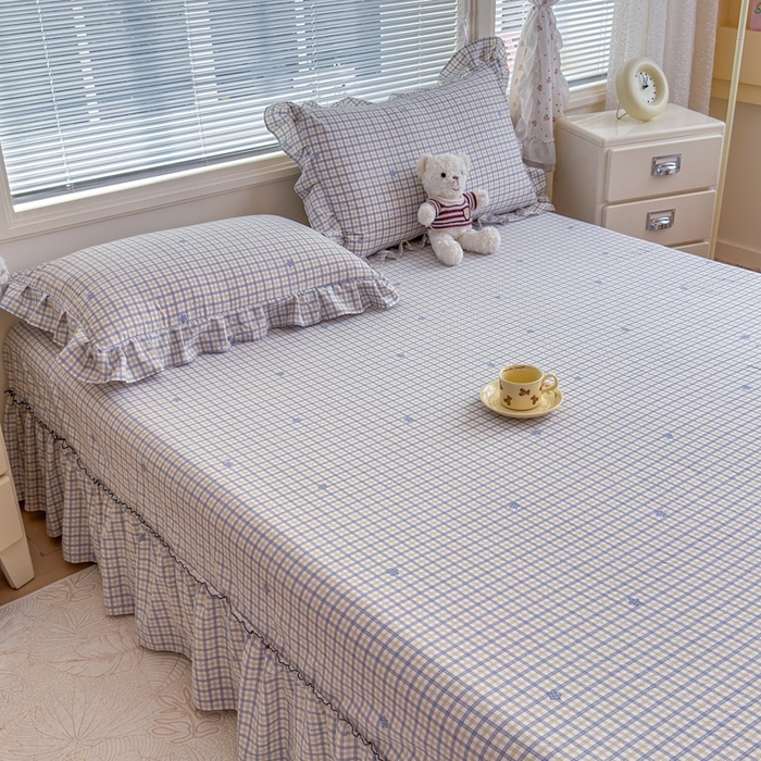 91家纺网 家纺一手货源 找家纺 爱多多家居 2026春夏新花边款水洗古棉单床裙 单床单 床裙-星野格子