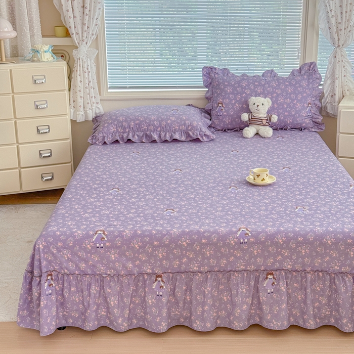 91家纺网 家纺一手货源 找家纺 爱多多家居 2026春夏新花边款水洗古棉单床裙 单床单 床裙-伊甸花梦