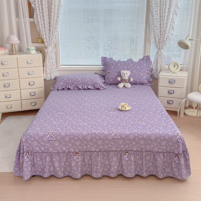 91家纺网 家纺一手货源 找家纺 爱多多家居 2026春夏新花边款水洗古棉单床裙 单床单 床裙-伊甸花梦