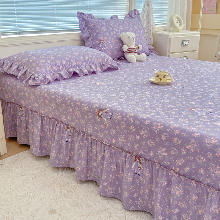 91家纺网 家纺一手货源 找家纺 爱多多家居 2026春夏新花边款水洗古棉单床裙 单床单 床裙-伊甸花梦