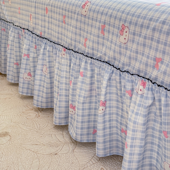 91家纺网 家纺一手货源 找家纺 爱多多家居 2026春夏新花边款水洗古棉单床裙 单床单 床裙-云格粉结