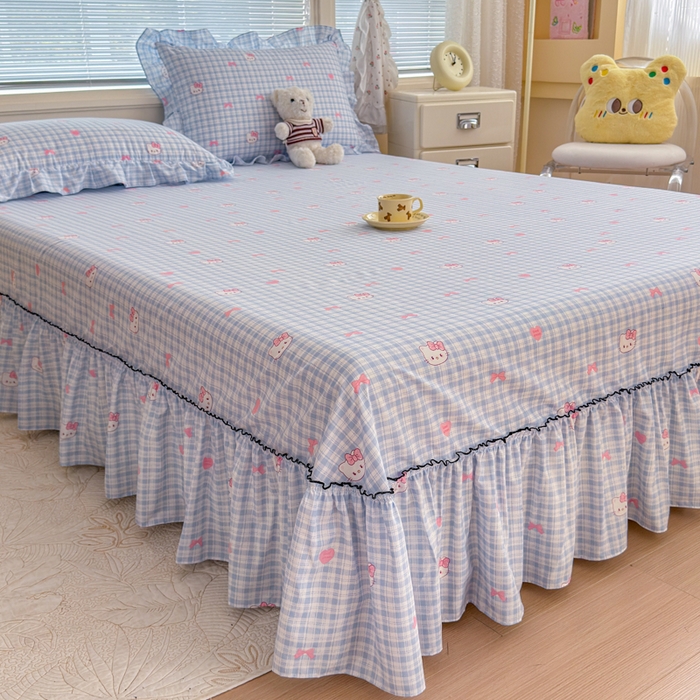 爱多多家居 2026春夏新花边款水洗古棉单床裙 单床单 床裙-云格粉结