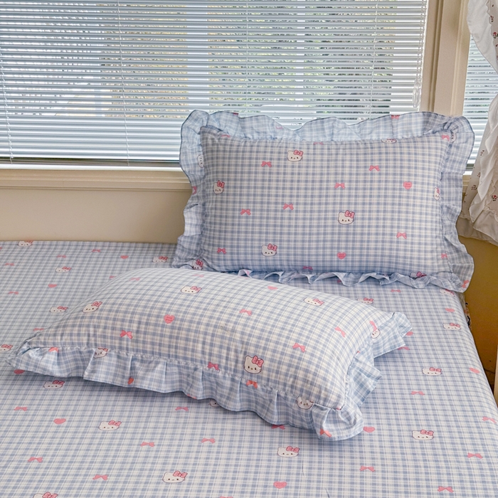 91家纺网 家纺一手货源 找家纺 爱多多家居 2026春夏新花边款水洗古棉单床裙 单床单 床裙-云格粉结