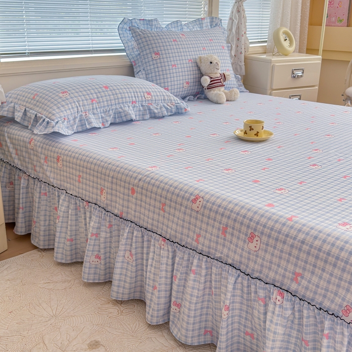 91家纺网 家纺一手货源 找家纺 爱多多家居 2026春夏新花边款水洗古棉单床裙 单床单 床裙-云格粉结