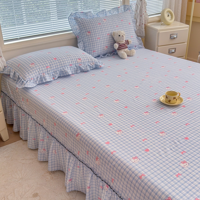 91家纺网 家纺一手货源 找家纺 爱多多家居 2026春夏新花边款水洗古棉单床裙 单床单 床裙-云格粉结