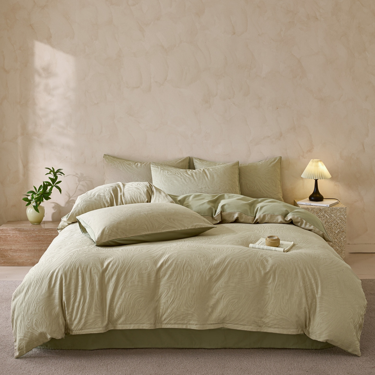 91家纺网 家纺一手货源 找家纺 雯雨家纺 2026新款全棉60s全棉提花四件套 翠川流纹