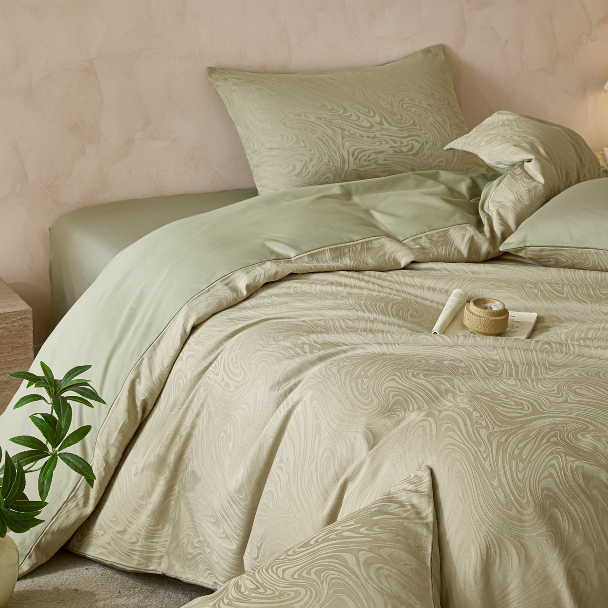 91家纺网 家纺一手货源 找家纺 雯雨家纺 2026新款全棉60s全棉提花四件套 翠川流纹