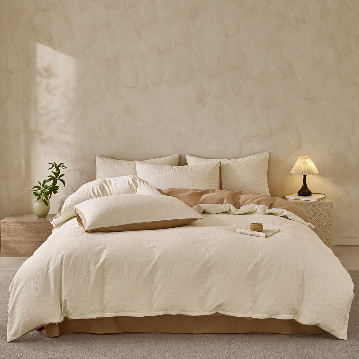 91家纺网 家纺一手货源 找家纺 雯雨家纺 2026新款全棉60s全棉提花四件套 奶白川